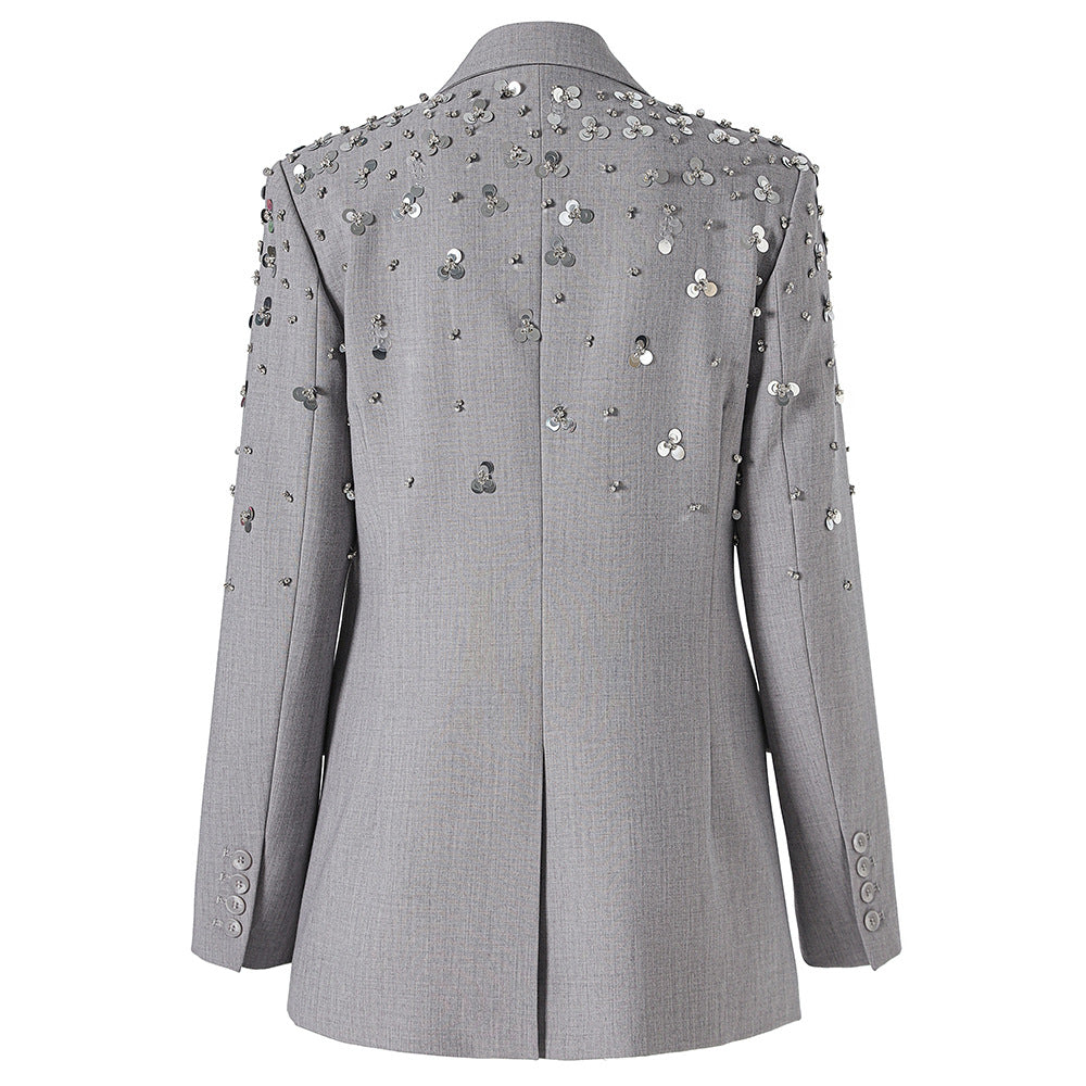 embellished tailored blazer with double-breasted closure – SILVER