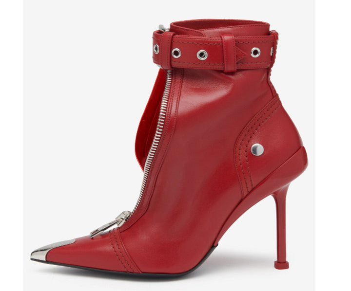 zip-front ankle boots with metal tip – CRIMSON EDGE