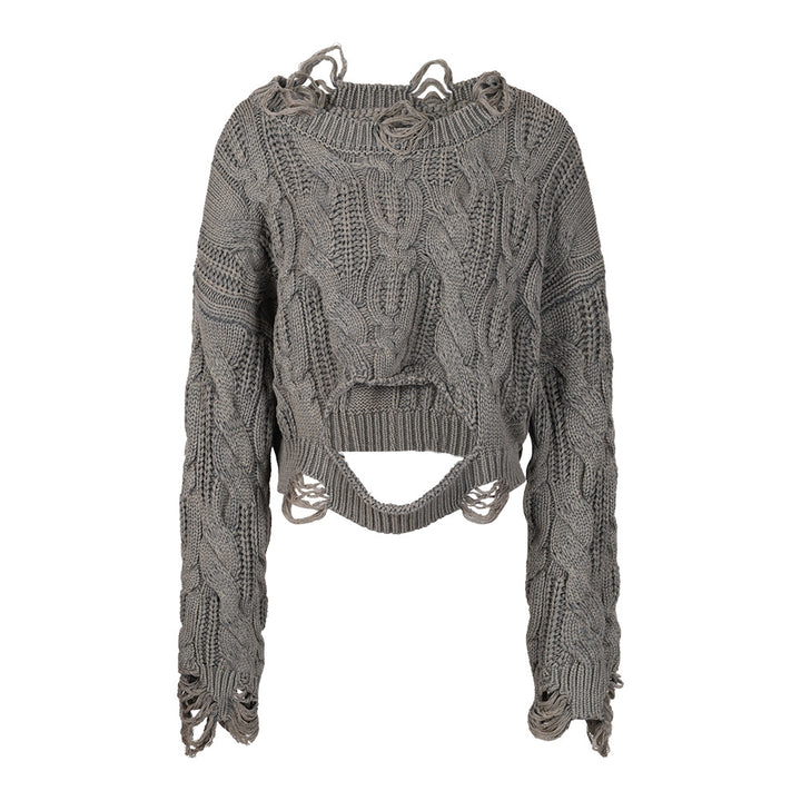 Distressed Knit Cut-Out Sweater – VELORA