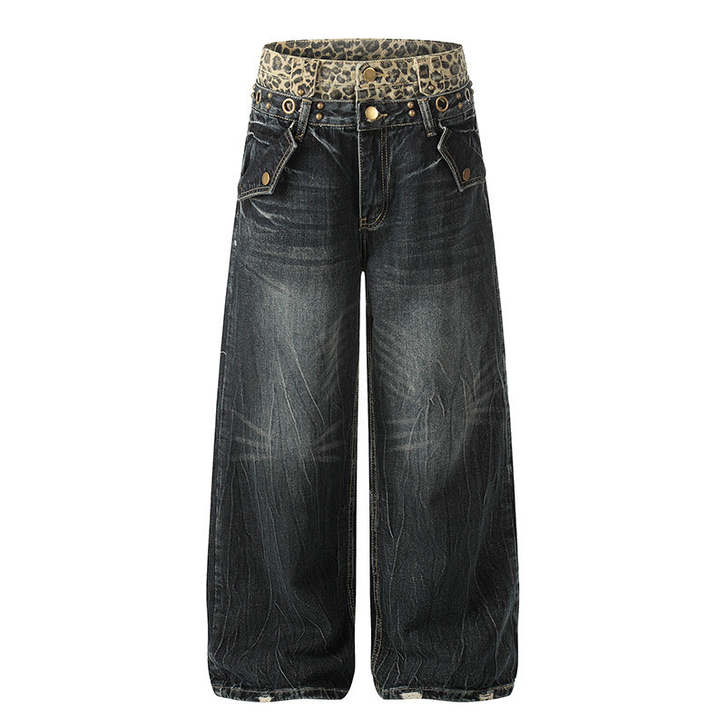 Vintage Washed Wide-Leg Denim Pants - Streetwear