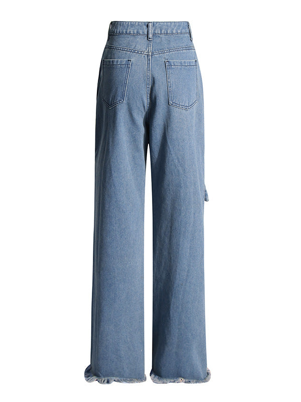high-waist wide leg denim pants with wrap buckle detail – INDIGO