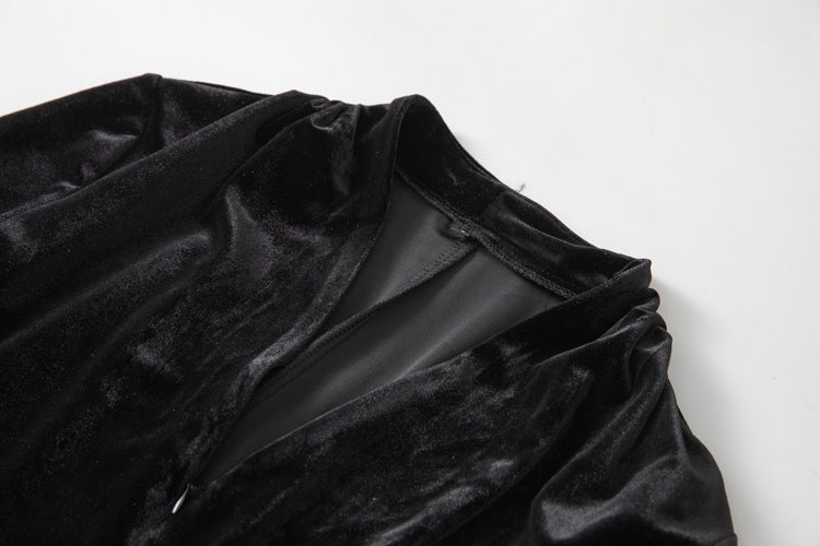 velvet and organza layered gown with plunge neckline – NOLSI