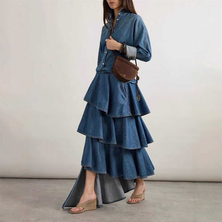 tiered denim shirt and ruffle skirt set – ALESSA