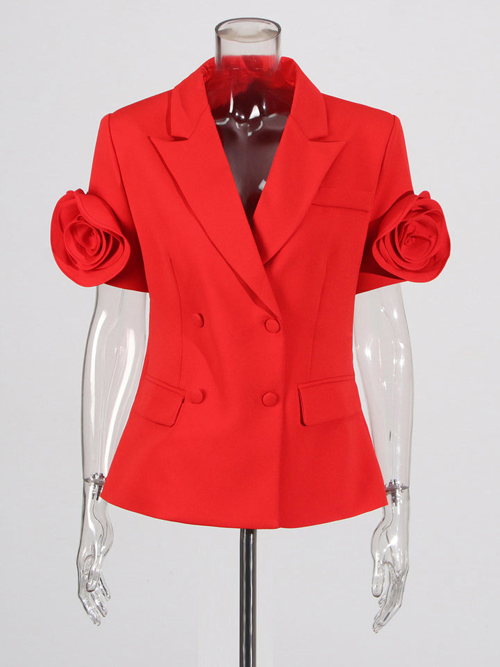 Ensemble jupe blazer à manches courtes avec manches florales 3D – Senfera 