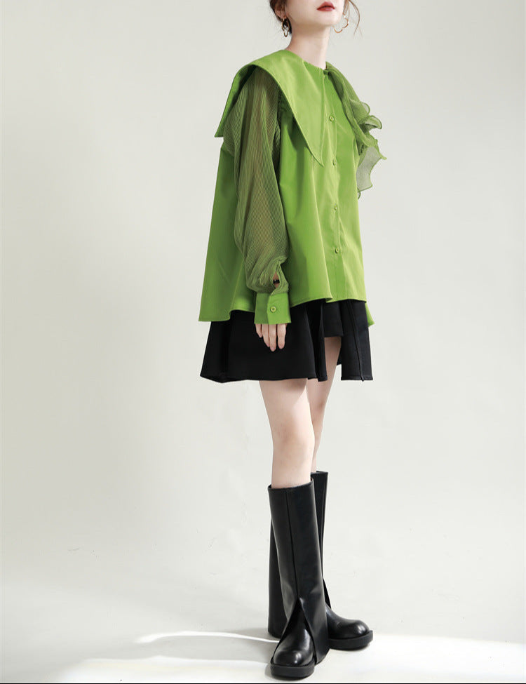 Ruffled shoulder shirt dress with belt - Vinky