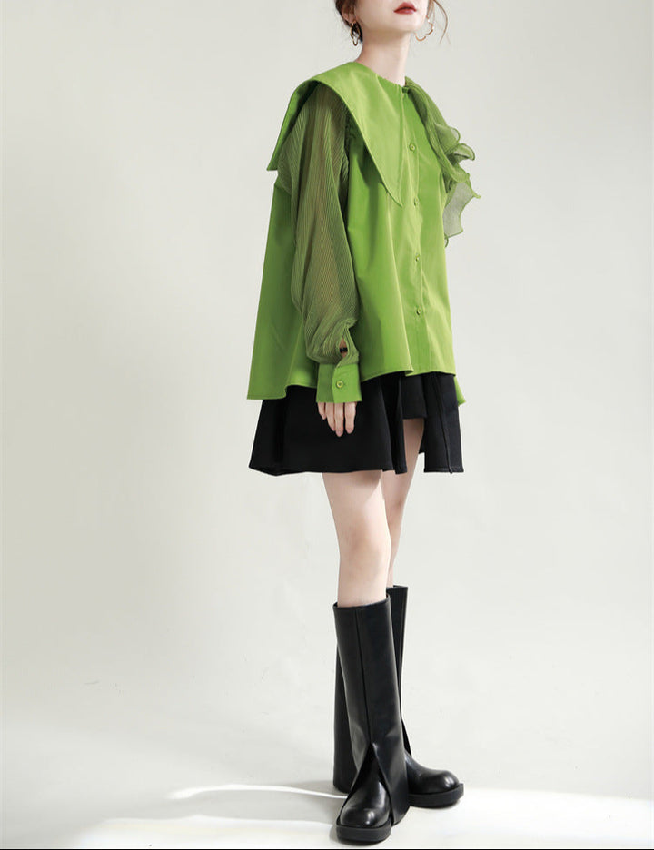 Ruffled shoulder shirt dress with belt - Vinky