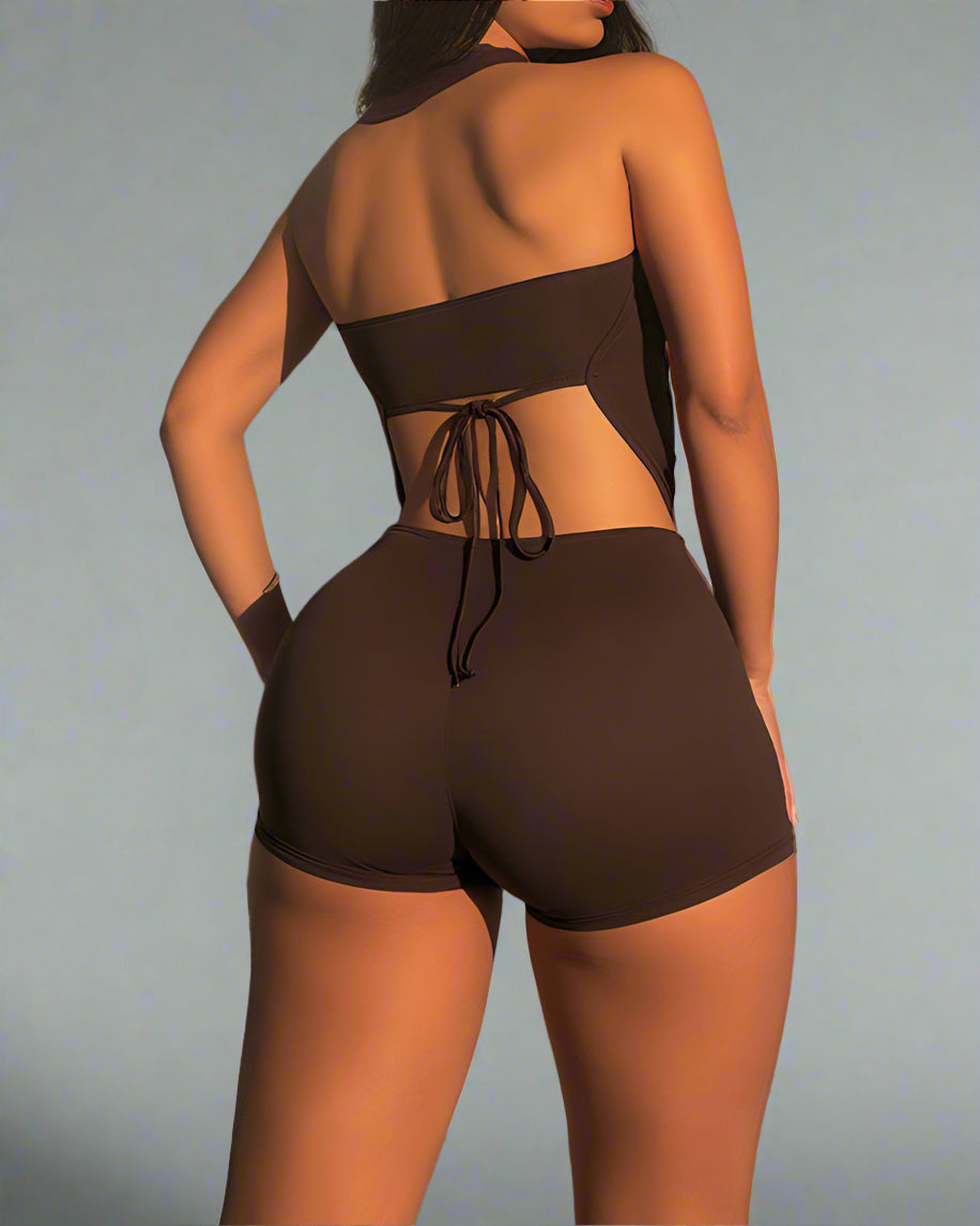 halter draped neckline jumpsuit with heart buckle - NOVAL