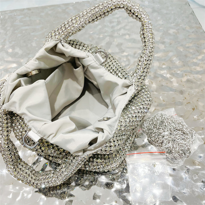 crystal-embellished knotted-handle evening bag - Eromidc