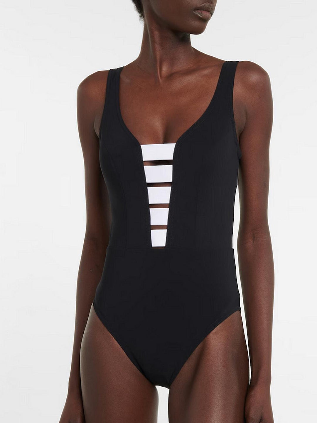 deep plunge swimsuit with sheer panel and ruffle maxi skirt – SILHOUETTE