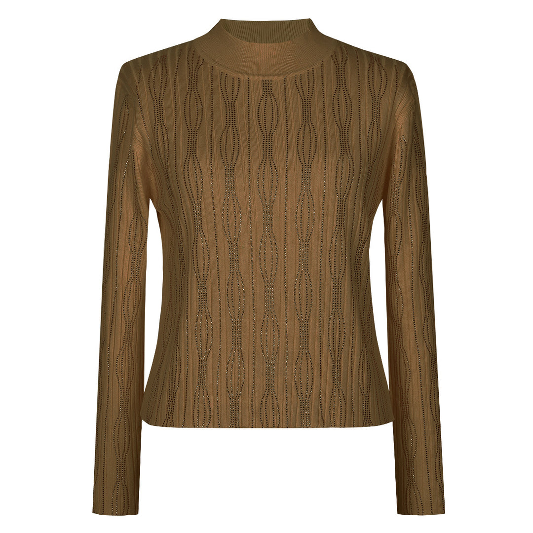 long sleeve knit blouse with sheer texture - NORATRO