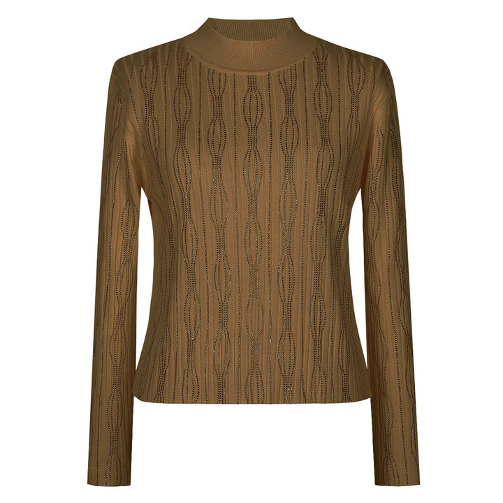 long sleeve knit blouse with sheer texture - NORATRO