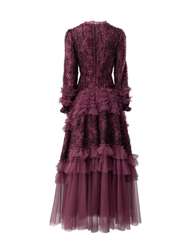 tiered tulle gown with floral lace and ruffle details – AMARANTH