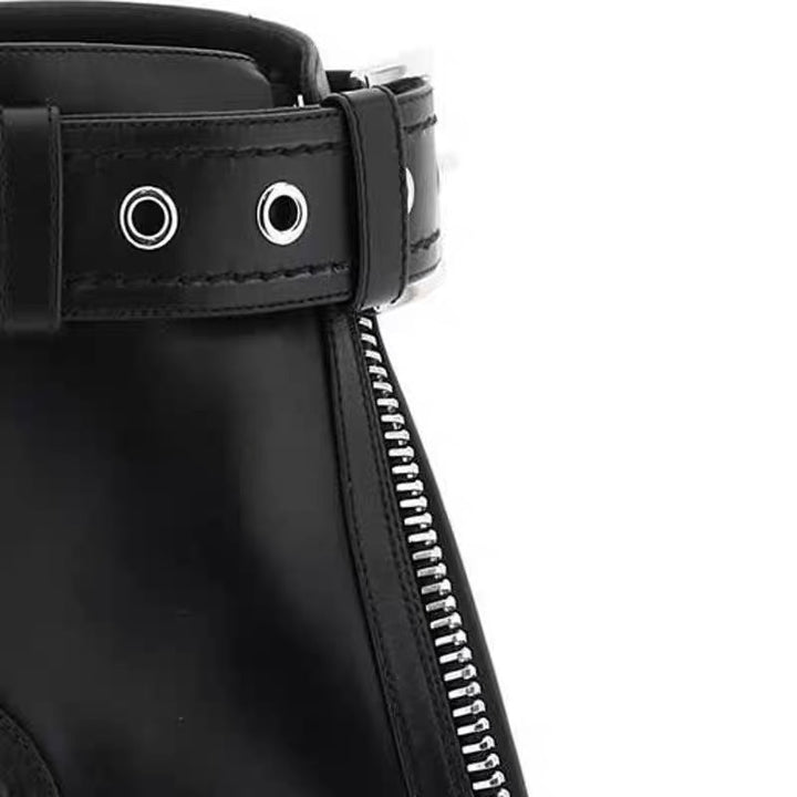 zip-front ankle boots with metal tip – CRIMSON EDGE