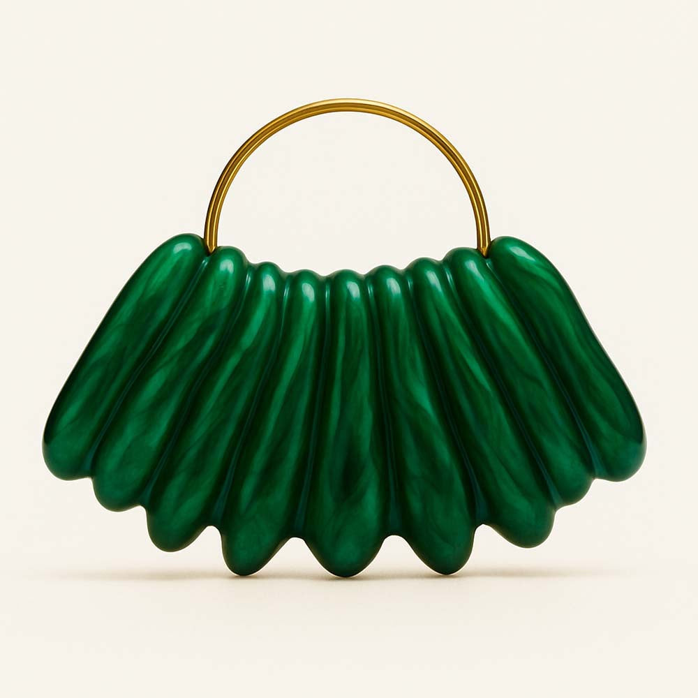 sculpted wave resin clutch with metal handle – AMBRA