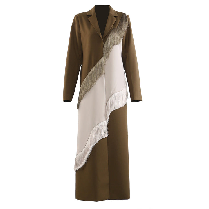Long Straight-Cut Jacket with Wavy Fringe Panel – SABLE