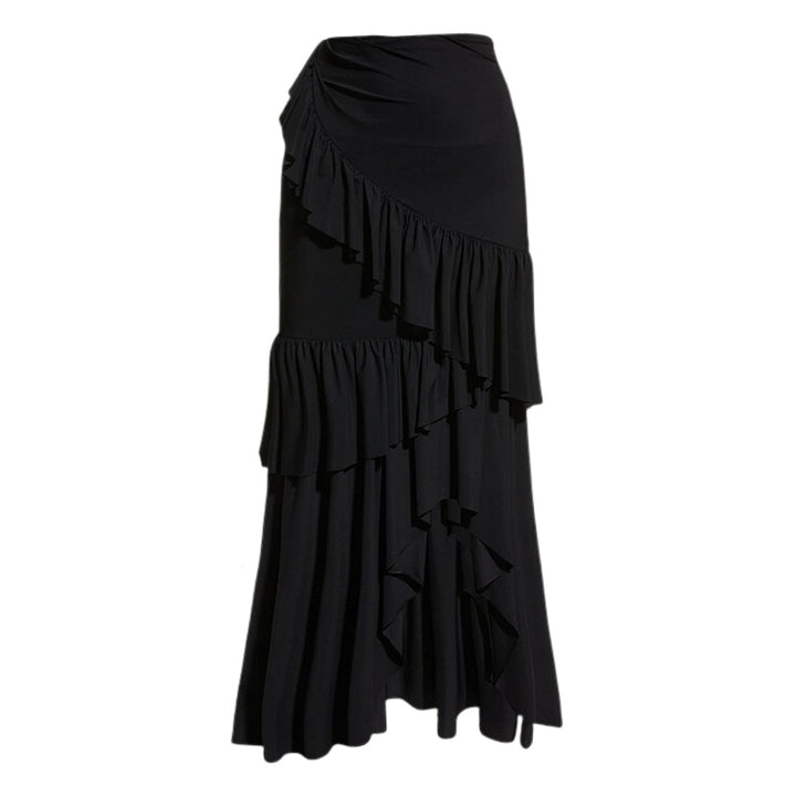 one-shoulder striped cutout swimsuit with layered ruffle maxi skirt – DRAMA