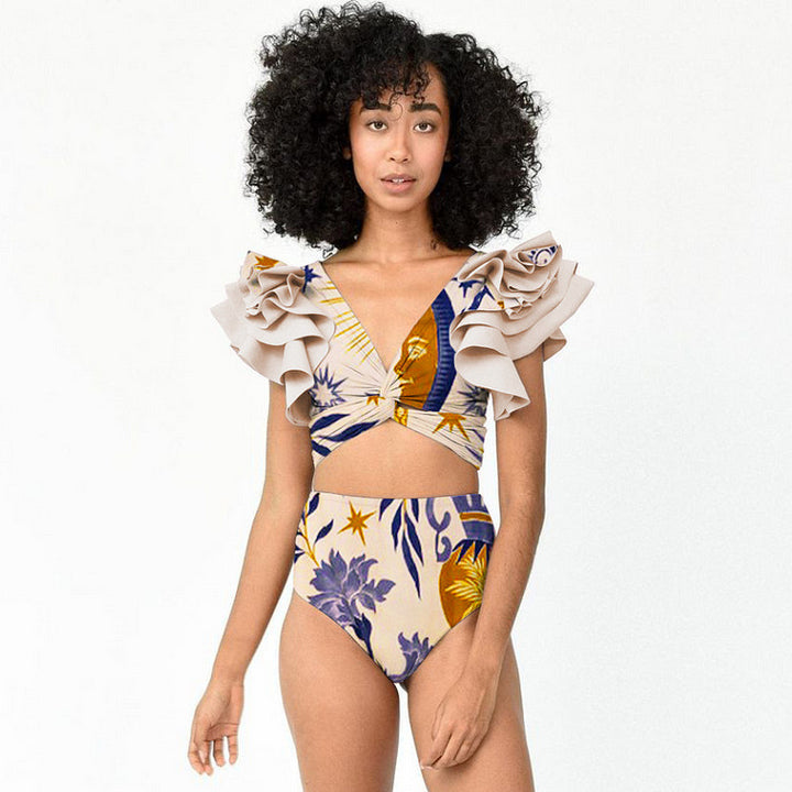 ruffle sleeve wrap bikini with printed sarong skirt set – SAFARI