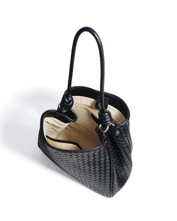 woven trapeze shoulder bag with knotted strap detail – ARYDA