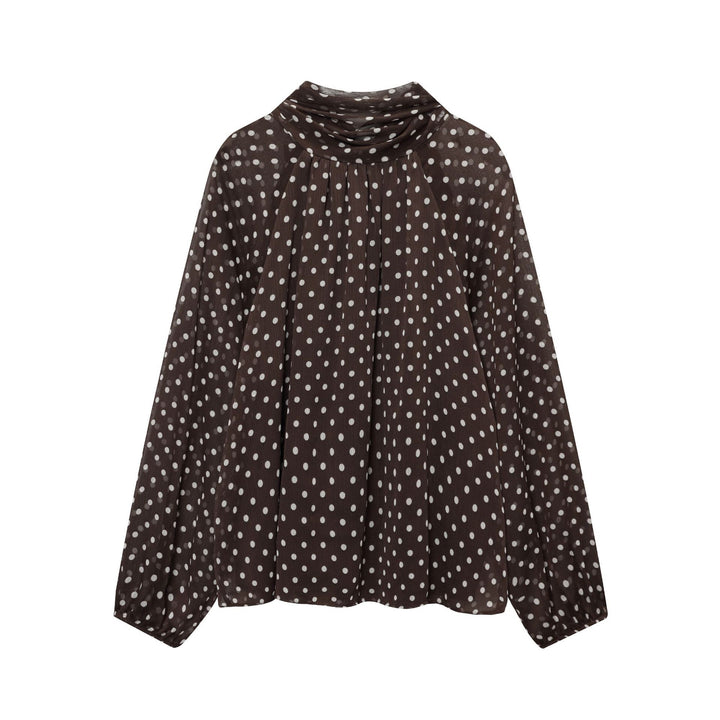 Mocha Polka Dot Bow Blouse - Vintage