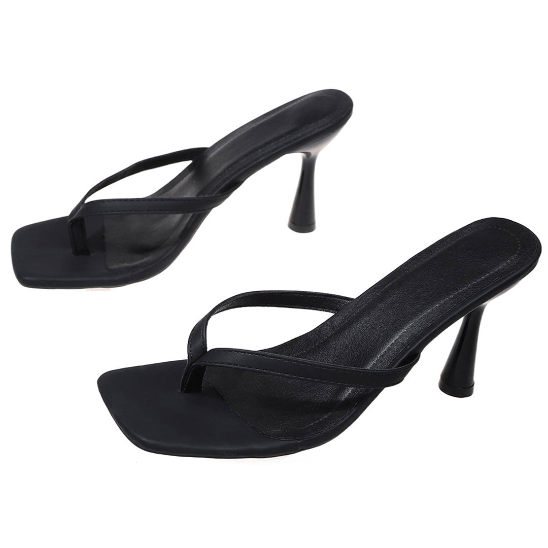 Elegant White Square-Toe Thong Heeled Sandals – Luna
