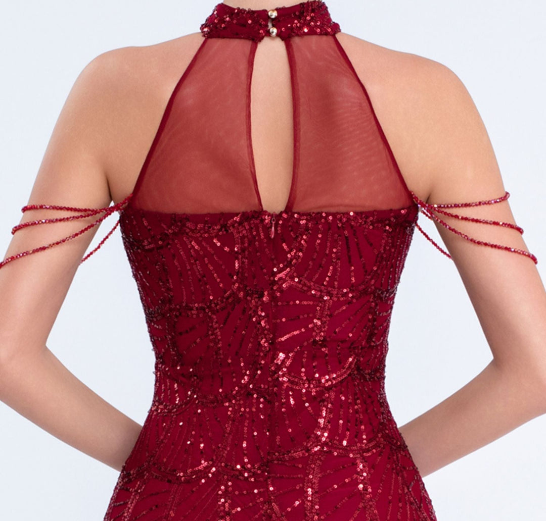 halter sequin mermaid gown with draped shoulder chains – AURORIAN