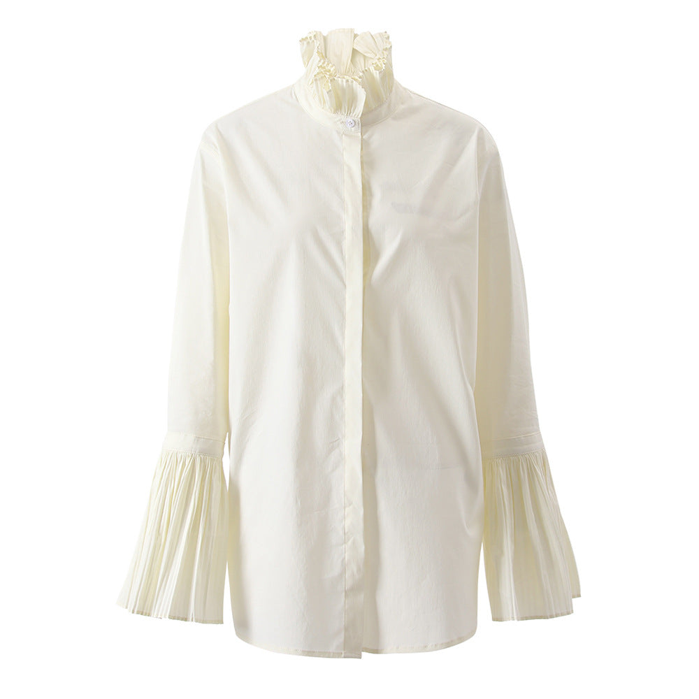 long sleeve ruffled high-neck blouse with pleated cuffs – ALINA