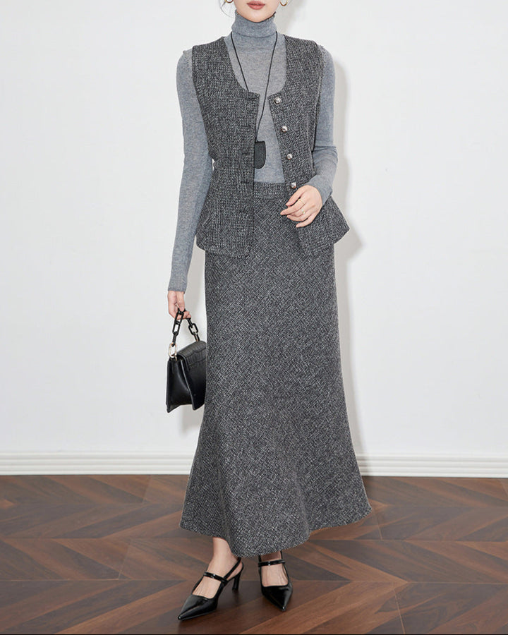 بدلة ببلوم بدون أكمام مع تنورة على شكل حرف A - كليريف