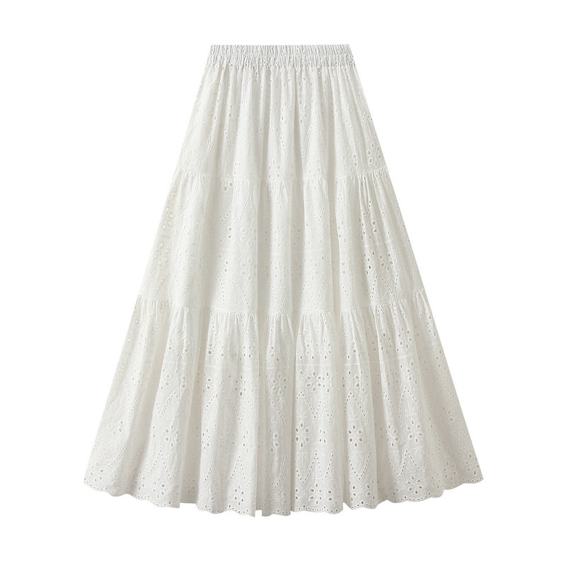 tiered cotton skirt with embroidered eyelet detailing – NOIR