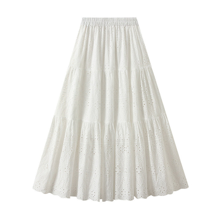 tiered cotton skirt with embroidered eyelet detailing – NOIR