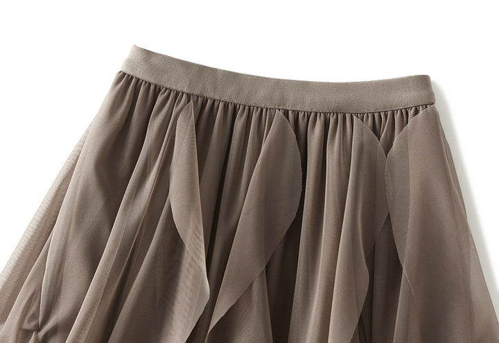 Asymmetrical ruffled mesh skirt with waterfall layers – Apilu