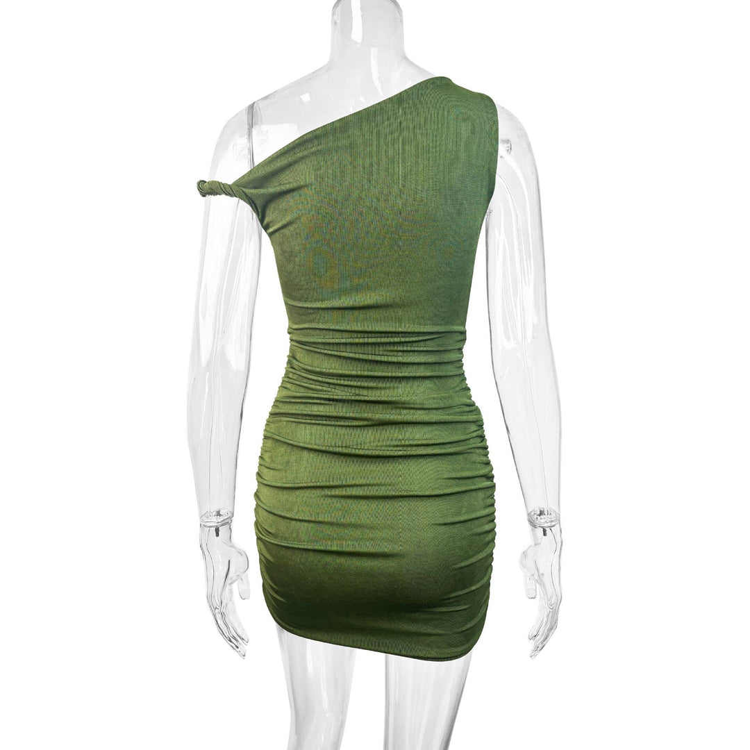 Solid Twisted Asymmetrical Mini Dress