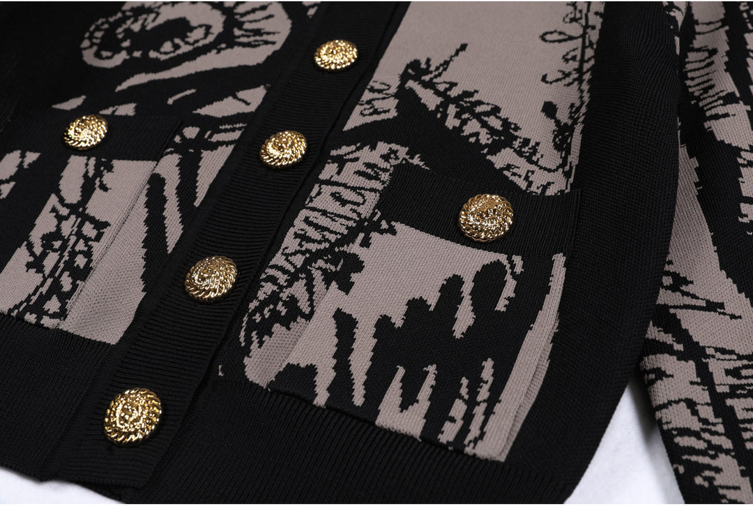 knitted cardigan with abstract script design – NOVAZLI