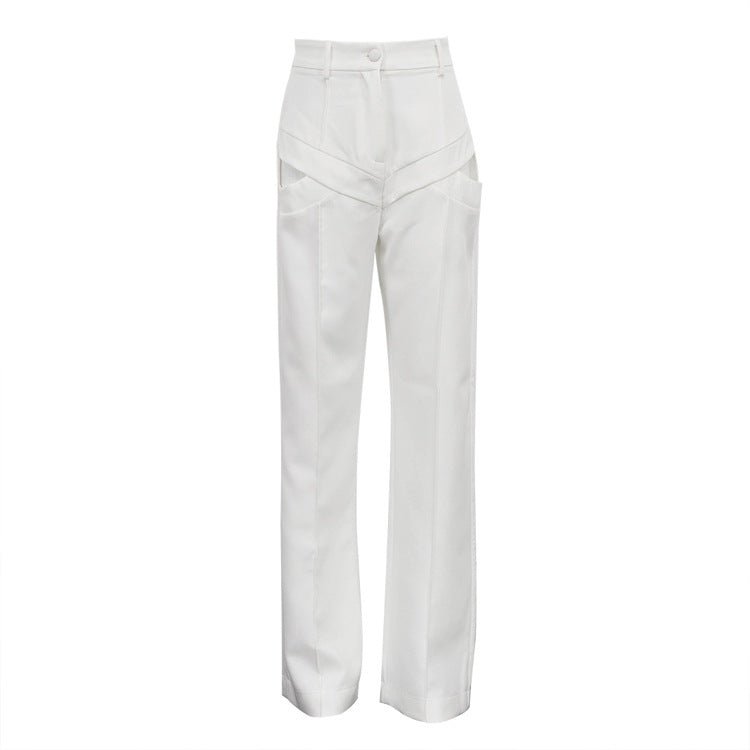 high-waist straight tailored pants with layered panel detail – LUCIA