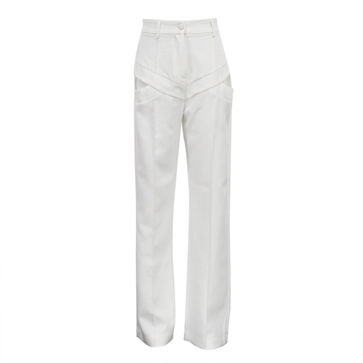 high-waist straight tailored pants with layered panel detail – LUCIA