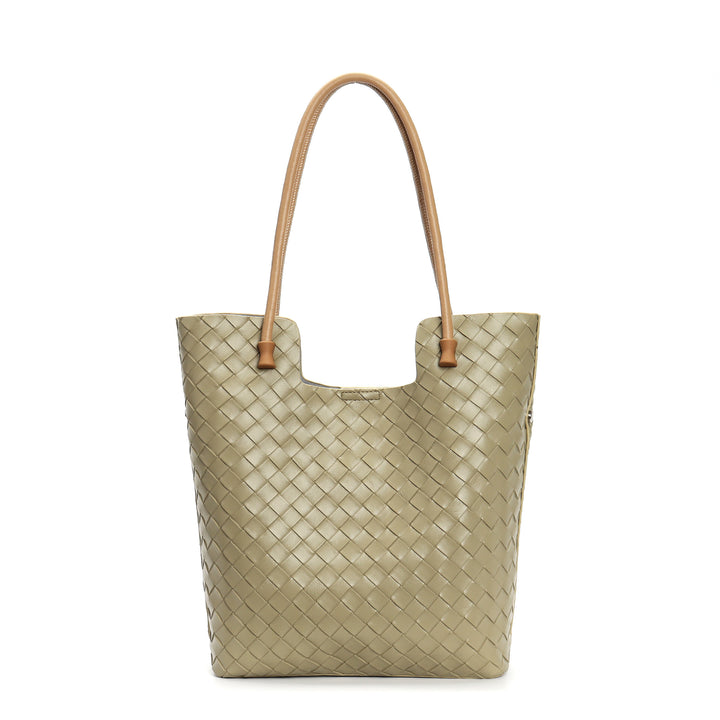 woven leather tote bag with contrast shoulder straps - RIWA