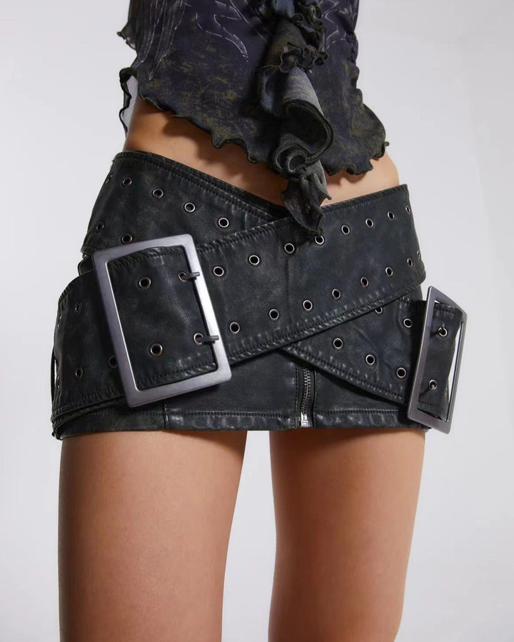 leather mini skirt with oversized buckle detail - Firwxdt