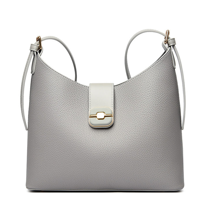 Pebbled Shoulder Bag with Buckle Flap Closure – STONE