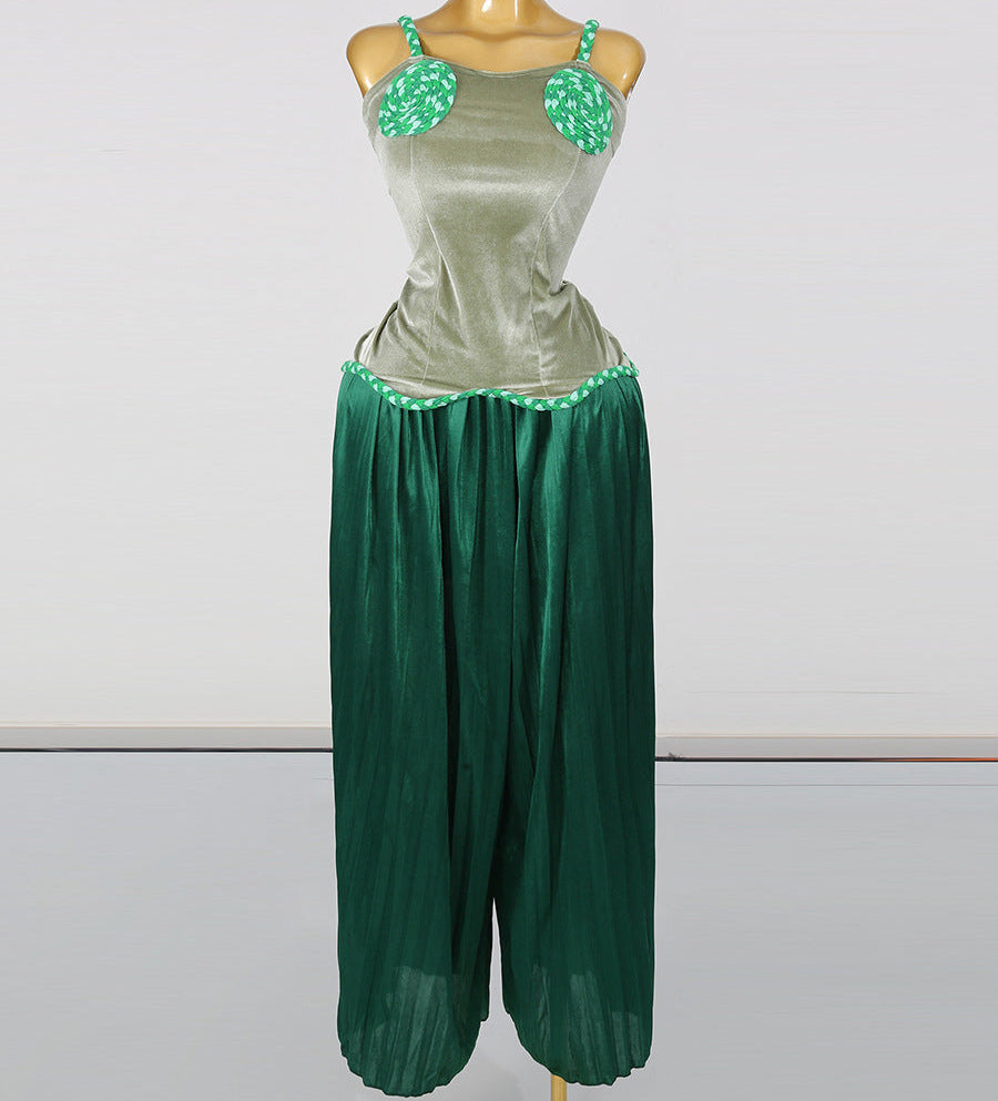 Green Velvet & Chiffon Two-Piece Set - Emerald