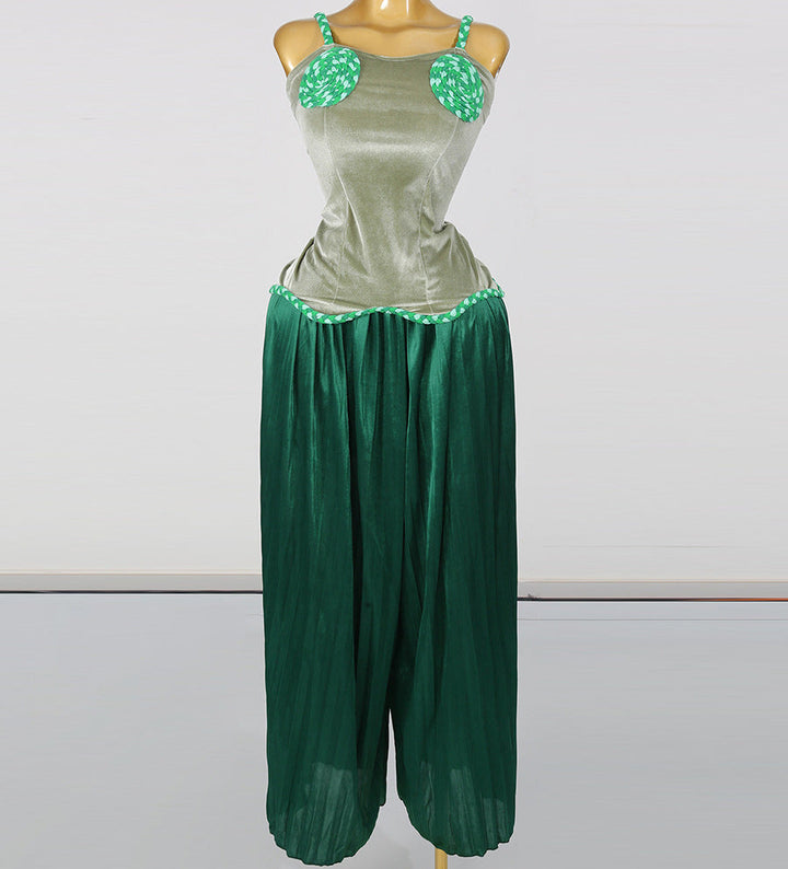 Green Velvet & Chiffon Two-Piece Set - Emerald
