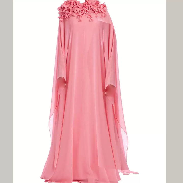 Floral Collar Chiffon Kaftan Gown - Blush