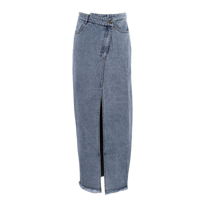 Blue Denim Front-Slit Maxi Skirt – ELVIRA