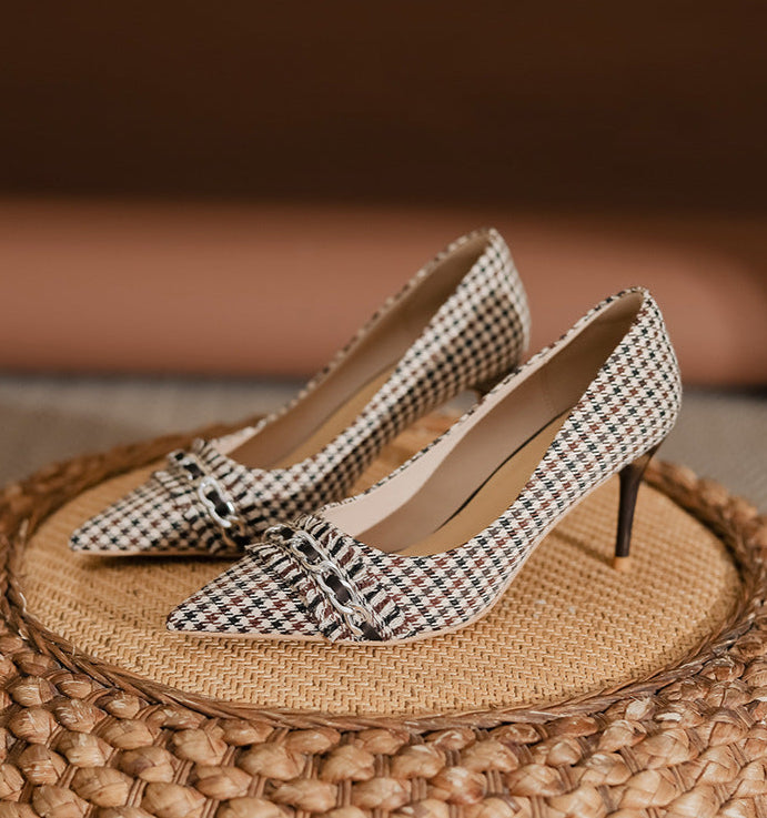 houndstooth pointed-toe pumps with chain detail – VERAQPI