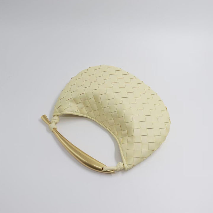 woven crescent shoulder bag with gold sculpted handle - KLLUONEL