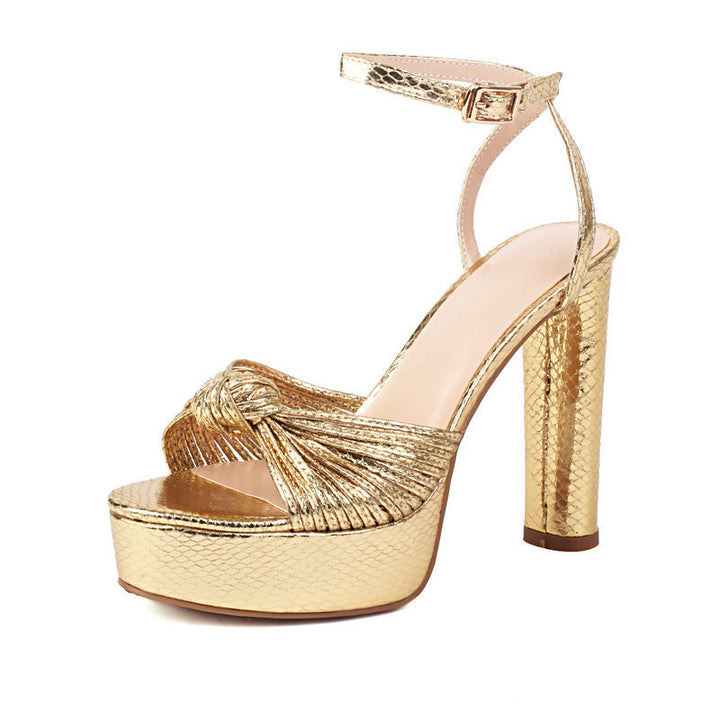 metallic twisted strap platform heel sandals – AHMED