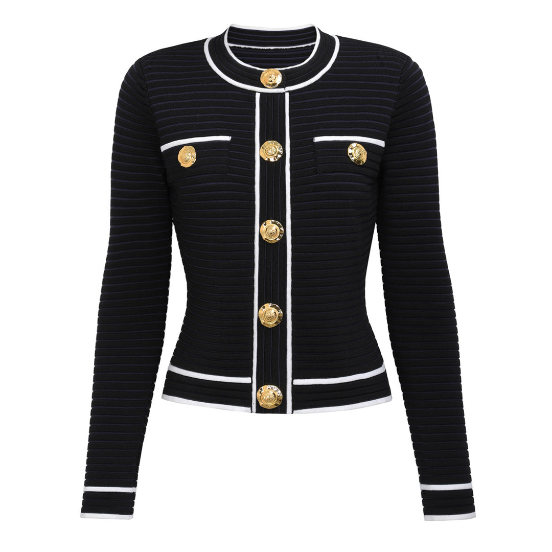 striped knit jacket with gold buttons – AURELIADI