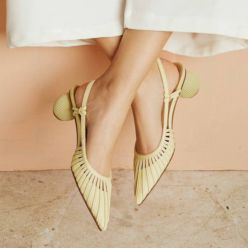 pleated slingback pumps with ribbed round heels – ZARINA