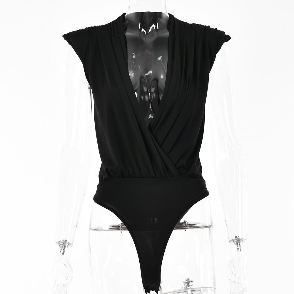Ruched Crossed Sleeveless Bodysuit