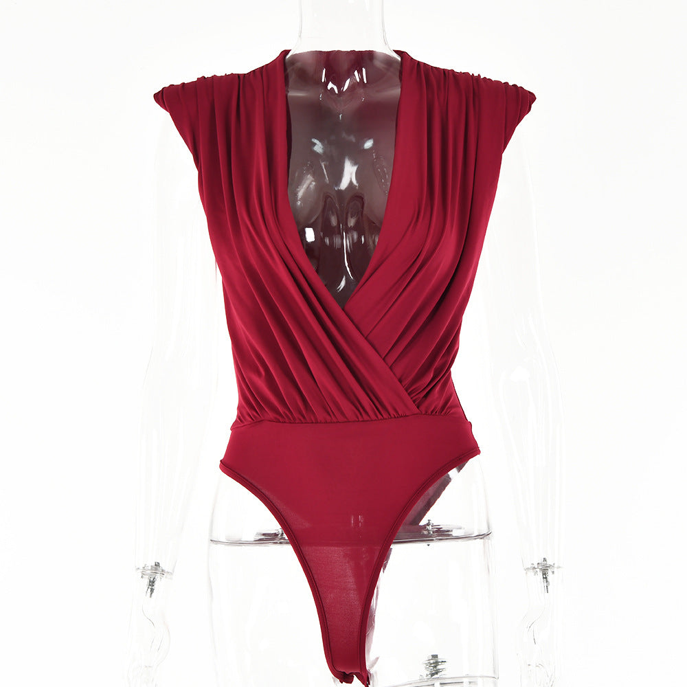Ruched Crossed Sleeveless Bodysuit