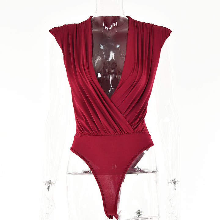 Ruched Crossed Sleeveless Bodysuit