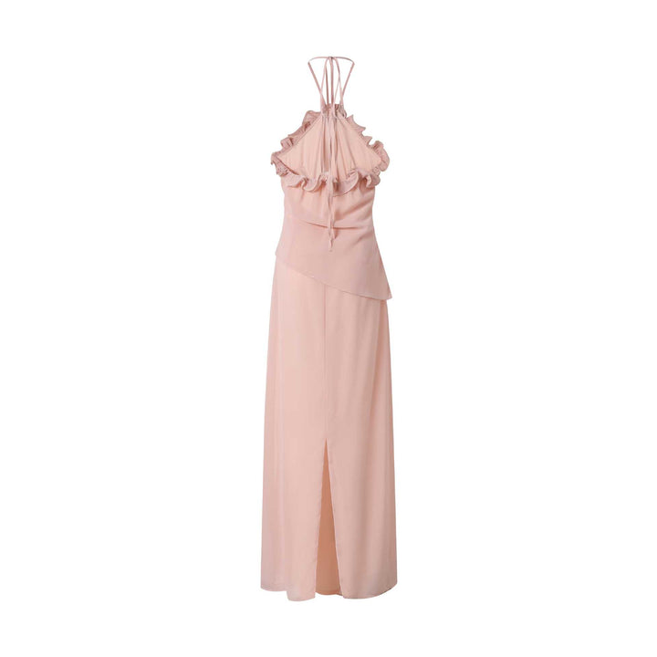 Blush Pink Halter Maxi Dress with Floral Details - ROSELLE